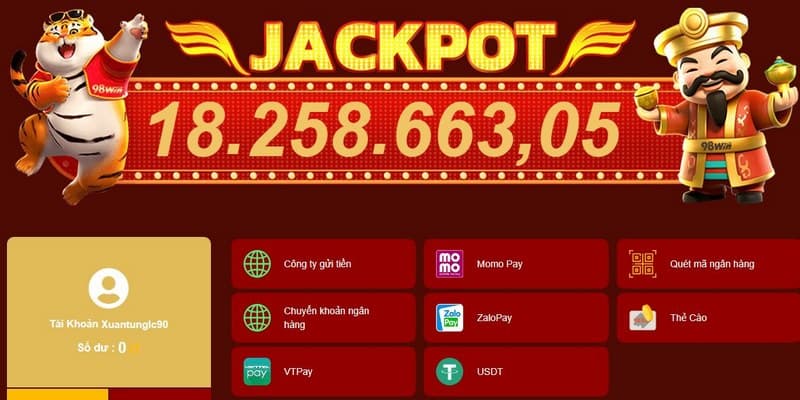Chọn loại ví điện tử muốn nạp tiền 98win